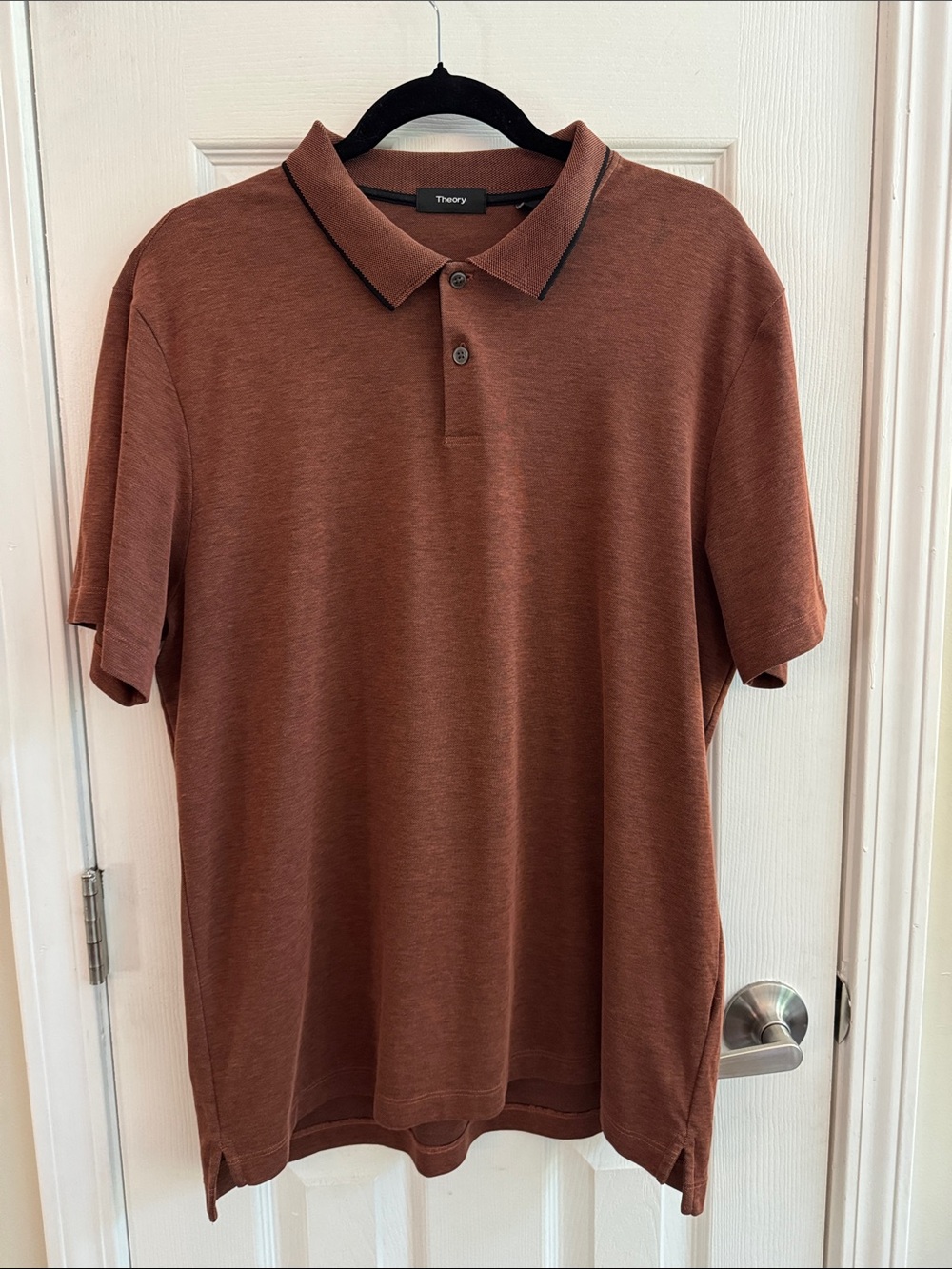 THEORY Men’s Pima Cotton Polo Shirt Contrast Trim Brown Black Size XL